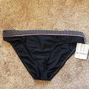 NEW NWT 24TH OCEAN Solid Black White Polka Dot Waistband Bikini Swim BOTTOM XL